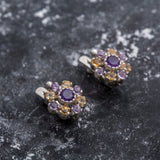 Purple Flower Earrings - Vintage Amethyst Earrings - Drop Citrine Earrings