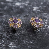 Purple Flower Earrings - Vintage Amethyst Earrings - Drop Citrine Earrings