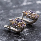 Purple Flower Earrings - Vintage Amethyst Earrings - Drop Citrine Earrings