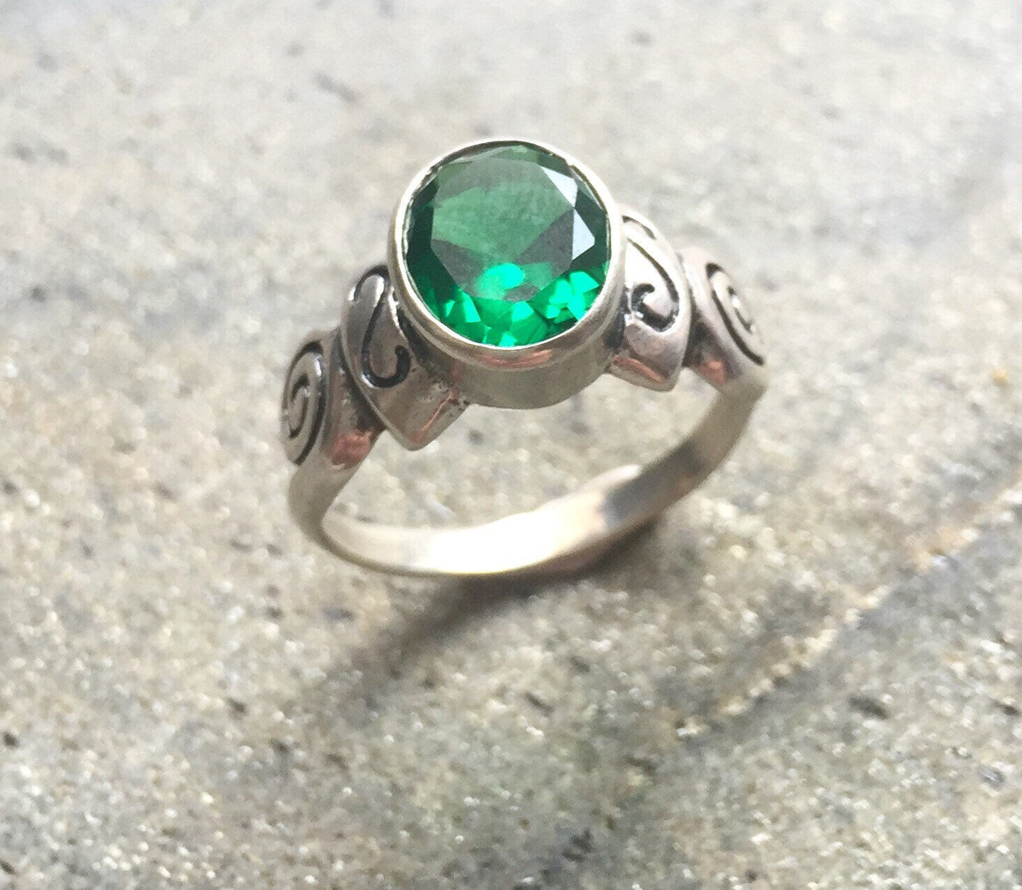 Created Emerald Ring made in 925 Sterling Silver with Oval Created Green Emerald in Bezel setting, May Birthstone gift idea, symbolizes, ideal for everyday wear and perfect for birthday gifting and special occasions.