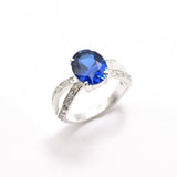 Created Sapphire Ring made in 925 Sterling Silver with Oval Created Blue Sapphire in Solitaire with Accents setting, September Birthstone gift idea, symbolizes sincerity, truth, and faithfulness, ideal for everyday wear and perfect for birthday gifting and special occasions.