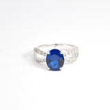 Sapphire Vintage Ring - Blue Promise Ring - Split Pave Band