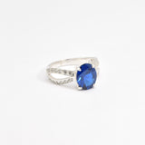 Sapphire Vintage Ring - Blue Promise Ring - Split Pave Band