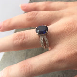 Sapphire Vintage Ring - Blue Promise Ring - Split Pave Band