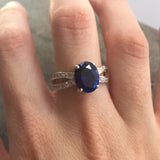 Sapphire Vintage Ring - Blue Promise Ring - Split Pave Band