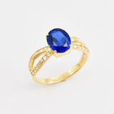 Created Sapphire Ring made in 18k Gold Vermeil with Oval Created Blue Sapphire in Solitaire with Accents setting, September Birthstone gift idea, symbolizes sincerity, truth, and faithfulness, ideal for everyday wear and perfect for birthday gifting and special occasions.