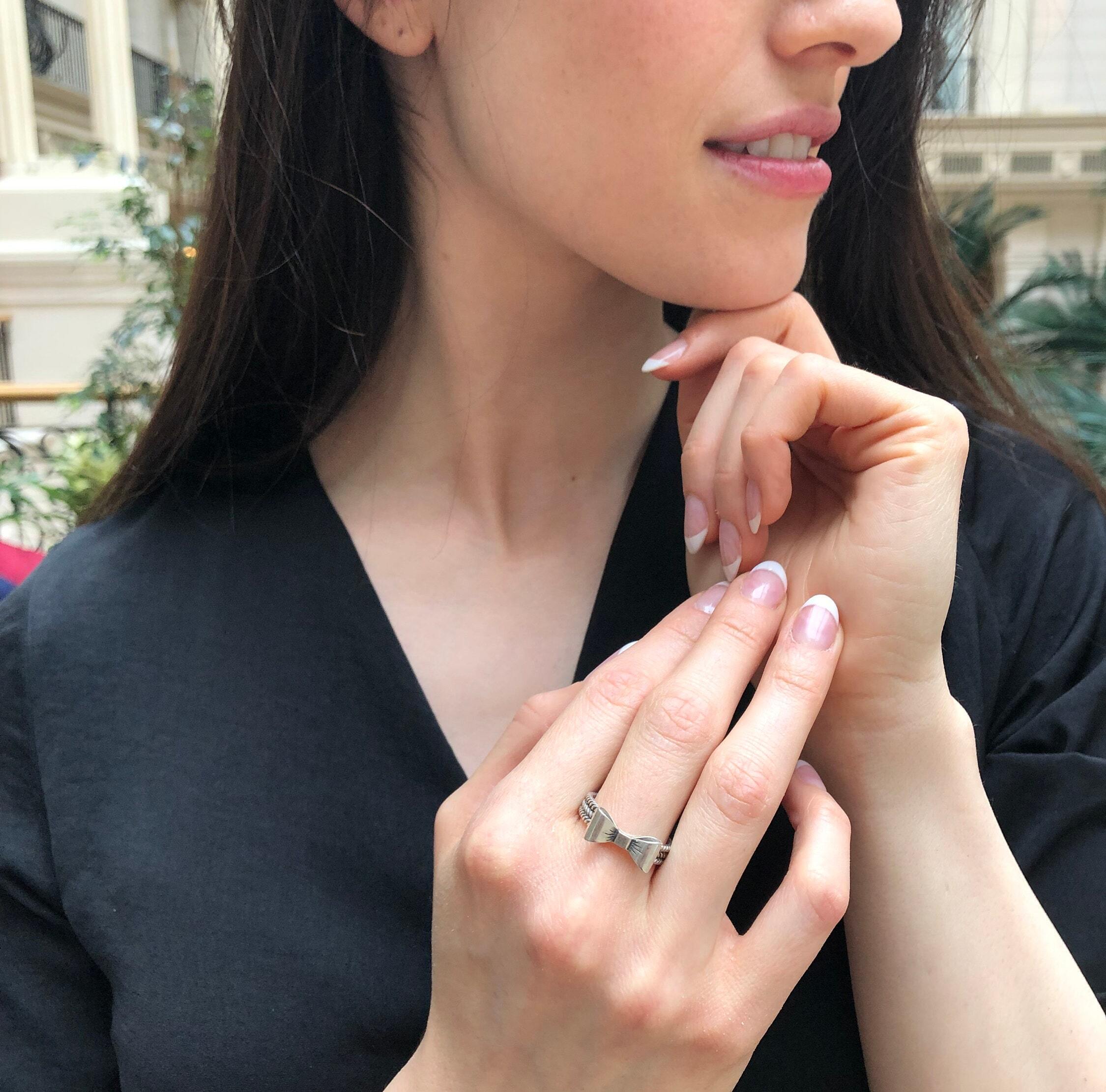 Silver Ribbon Ring, Dainty Ring, Stackable Ring, Bow Ring, Dainty Ribbon Ring, Stackable Band, Cute Ring, Vintage Ring, Solid Silver Ring