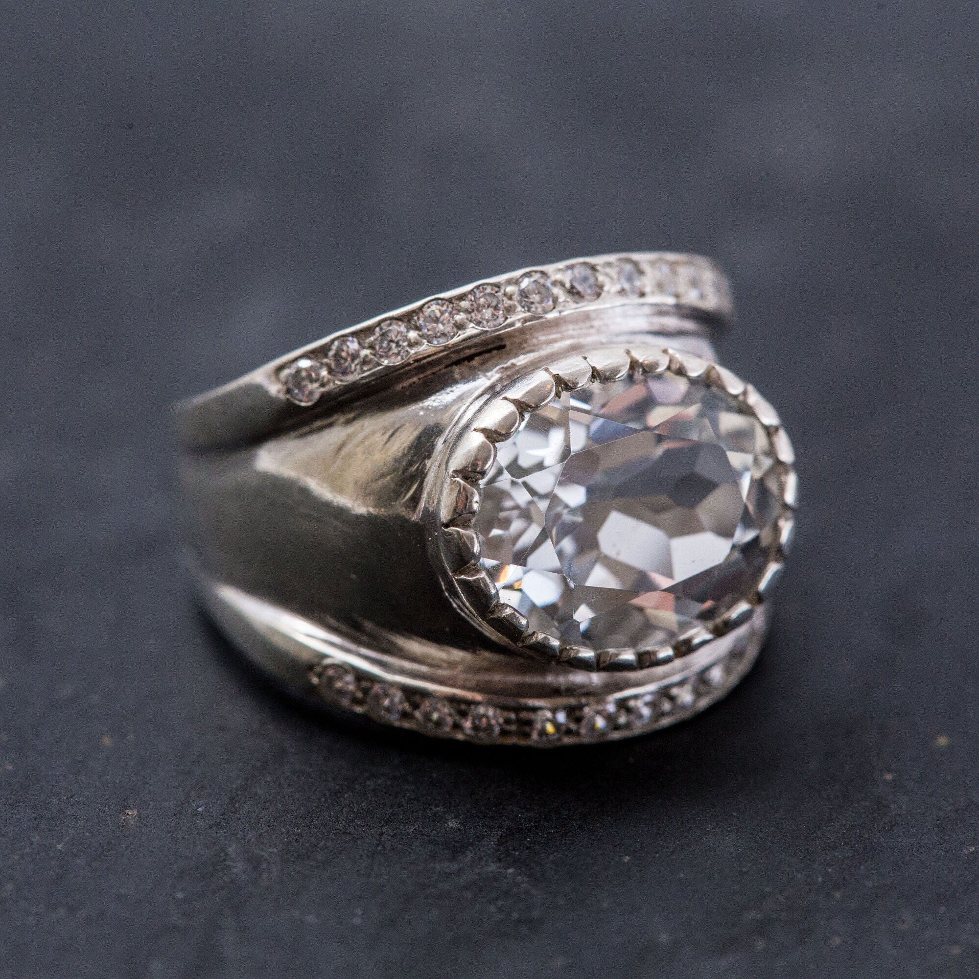 Bezel Ring, Natural Topaz Ring, White Topaz Ring, December Birthstone, Wide Band Ring, Topaz Ring, Vintage Ring, Silver Ring, White Topaz