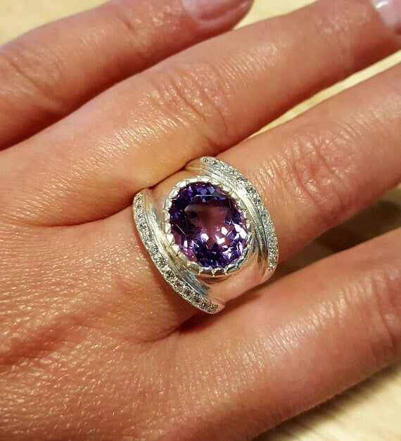 Bezel Ring, Natural Topaz Ring, White Topaz Ring, December Birthstone, Wide Band Ring, Topaz Ring, Vintage Ring, Silver Ring, White Topaz