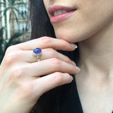 Genuine Tanzanite Ring - Blue Bezel Ring - Vintage Solitaire Ring