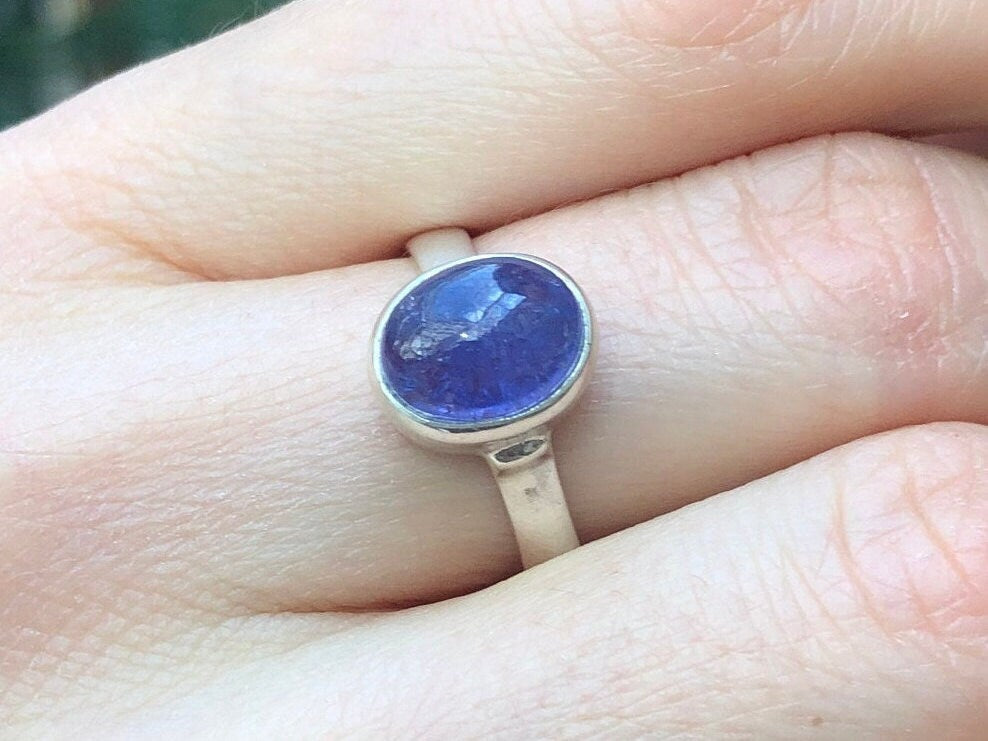 Tanzanite Ring, Natural Tanzanite, Blue Dainty Ring, December Birthstone, Solitaire Ring, Vintage Ring, Purple Stone Ring, Solid Silver Ring