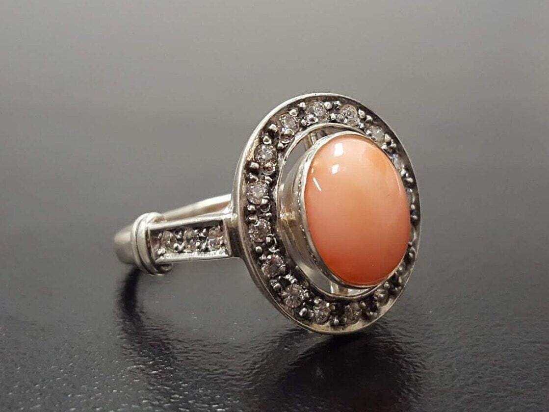 Coral Ring, Natural Coral, March Birthstone, Vintage Coral Ring, Pink Coral Ring, March Ring, Angel Skin Coral, Solid Silver Ring, Coral