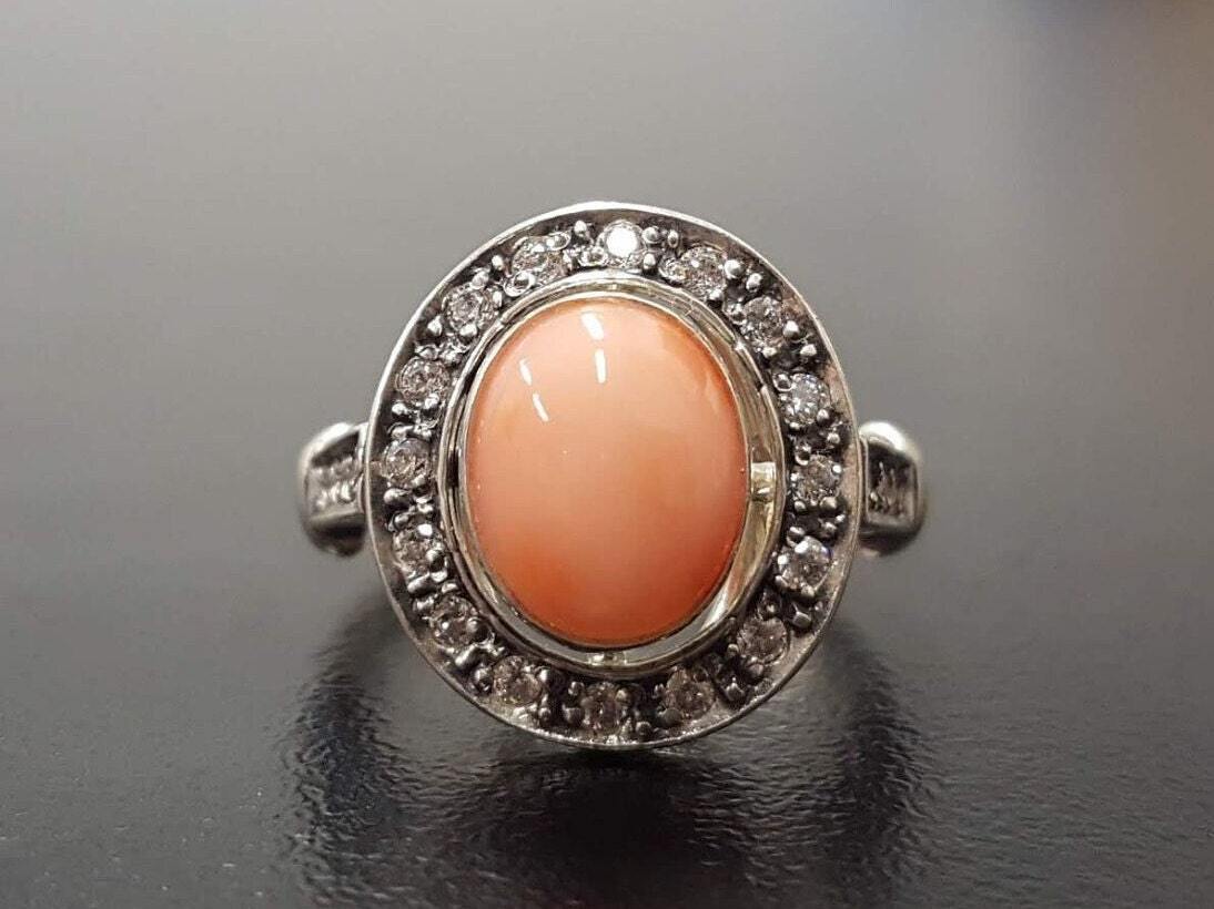 Coral Ring, Natural Coral, March Birthstone, Vintage Coral Ring, Pink Coral Ring, March Ring, Angel Skin Coral, Solid Silver Ring, Coral