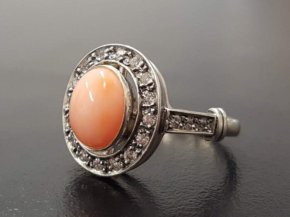 Coral Ring, Natural Coral, March Birthstone, Vintage Coral Ring, Pink Coral Ring, March Ring, Angel Skin Coral, Solid Silver Ring, Coral