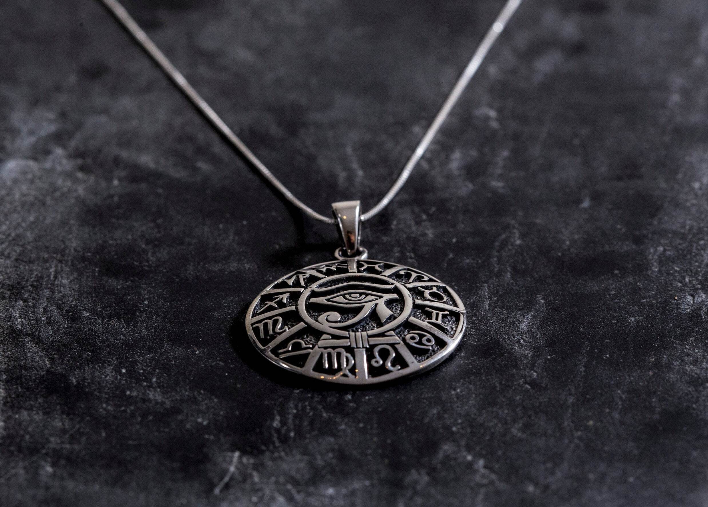 Egyptian Pendant, Symbolic Pendant, Eye of Horus Pendant, Statement Pendant, Protection Pendant, Zodiac Pendant, Solid Silver Pendant