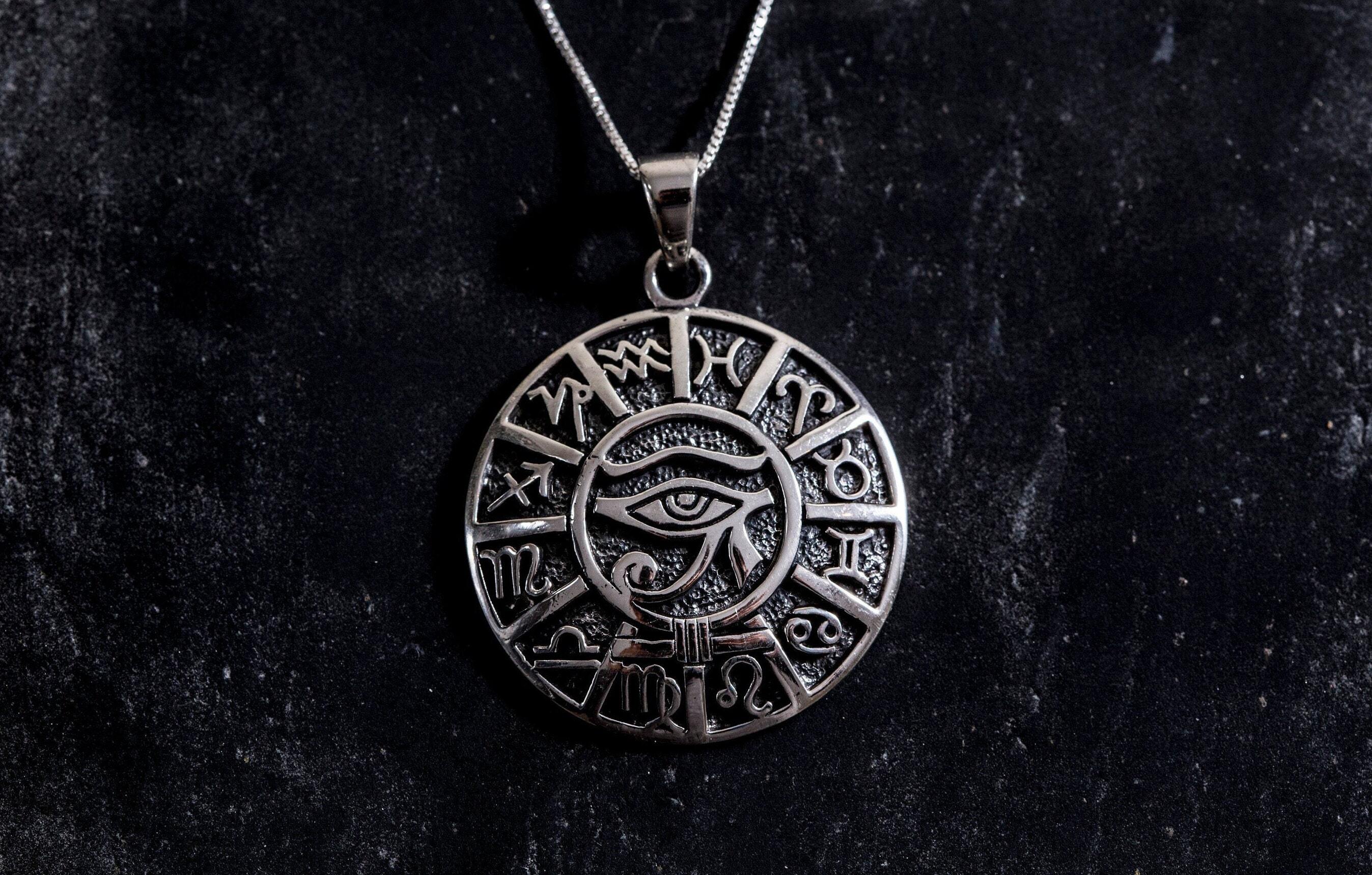 Egyptian Pendant, Symbolic Pendant, Eye of Horus Pendant, Statement Pendant, Protection Pendant, Zodiac Pendant, Solid Silver Pendant