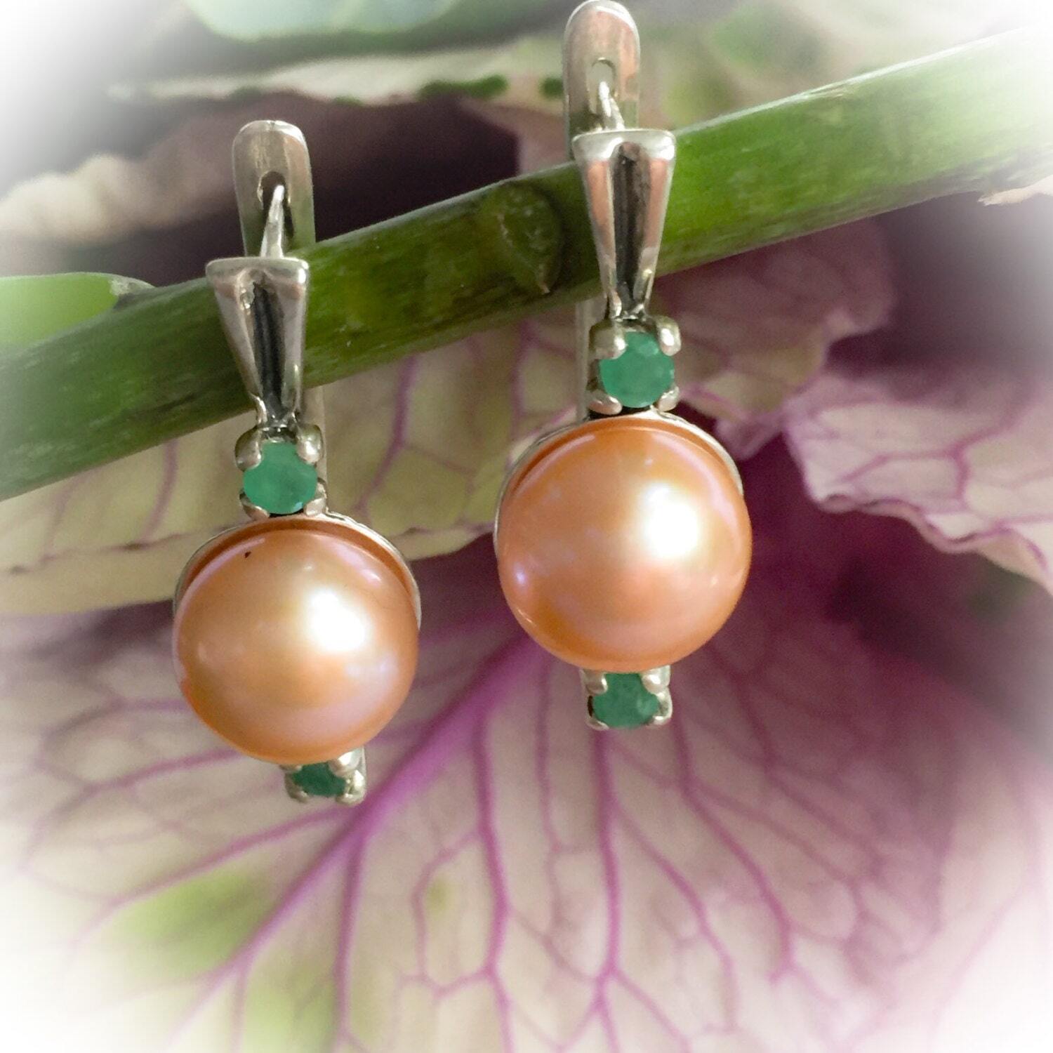 Pearl Earrings, Natural Pearl Earrings, Peach Pearl Earrings, Chandelier Earrings, Vintage Pearl Earrings, Vintage Earrings, Silver Earrings