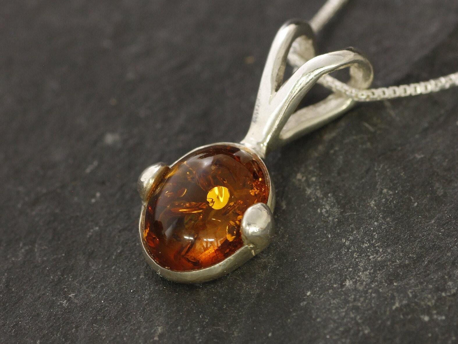 Small Amber Pendant, Yellow Amber Pendant, Silver Oval Pendant, Real Amber Pendant, Dainty Pendant, Sterling Silver, Silver Amber Pendant