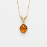 Gold Amber Pendant - Natural Amber Necklace - Gold Oval Necklace