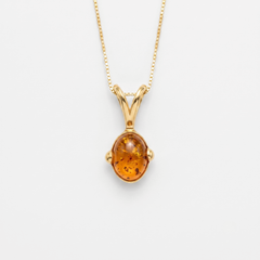 Gold Amber Pendant - Natural Amber Necklace - Gold Oval Necklace