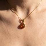 Gold Amber Pendant - Natural Amber Necklace - Gold Oval Necklace