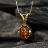 Gold Amber Pendant - Natural Amber Necklace - Gold Oval Necklace