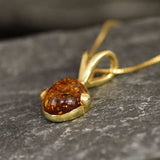 Gold Amber Pendant - Natural Amber Necklace - Gold Oval Necklace