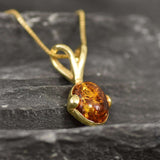 Gold Amber Pendant - Natural Amber Necklace - Gold Oval Necklace