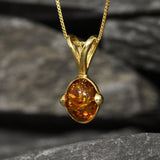 Gold Amber Pendant - Natural Amber Necklace - Gold Oval Necklace