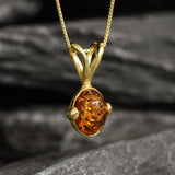 Gold Amber Pendant - Natural Amber Necklace - Gold Oval Necklace