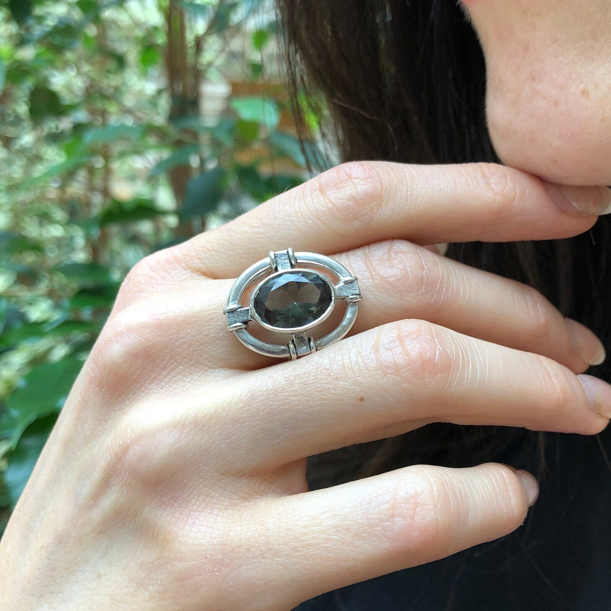 Green Diamond Ring, Created Diamond, Diamond Ring, Vintage Diamond Ring, Statement Ring, Artistic Ring, Green Silver Ring, 925 Silver Ring