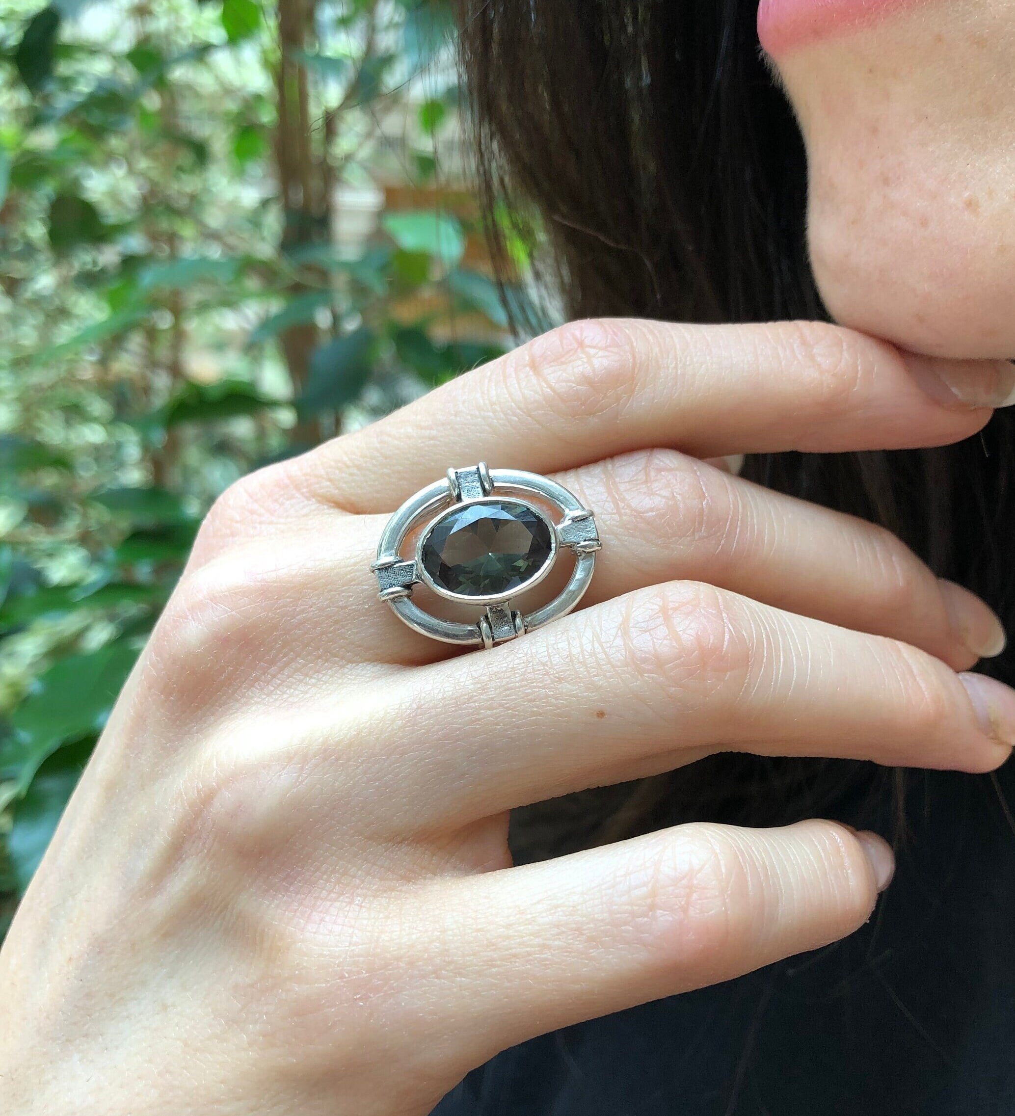 Green Diamond Ring, Created Diamond, Diamond Ring, Vintage Diamond Ring, Statement Ring, Artistic Ring, Green Silver Ring, 925 Silver Ring