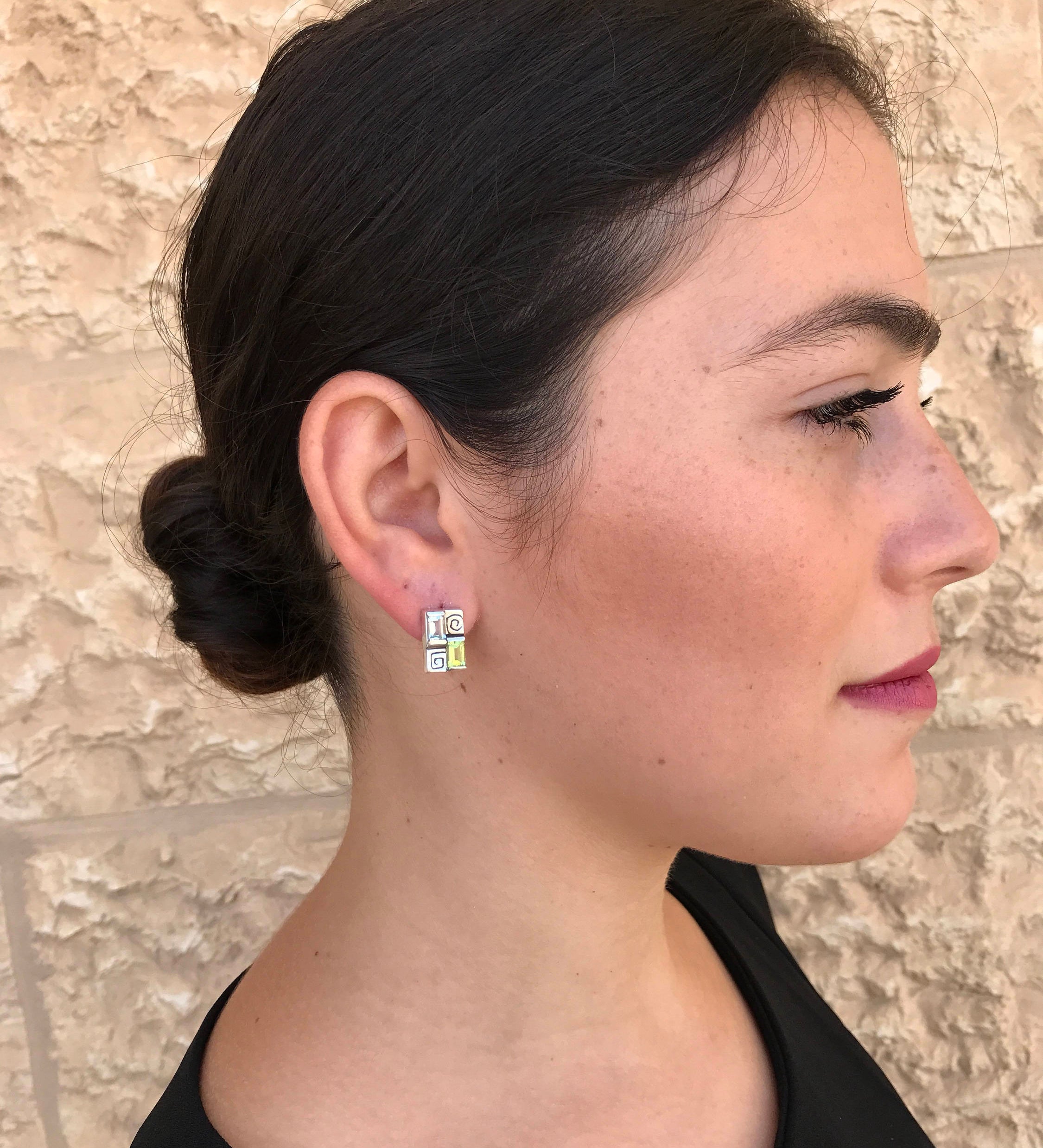 Square Earrings, Topaz Earrings, Birthstone Earrings, December Birthstone, August Birthstone, Blue Topaz, Natural Peridot, Artistic Earrings