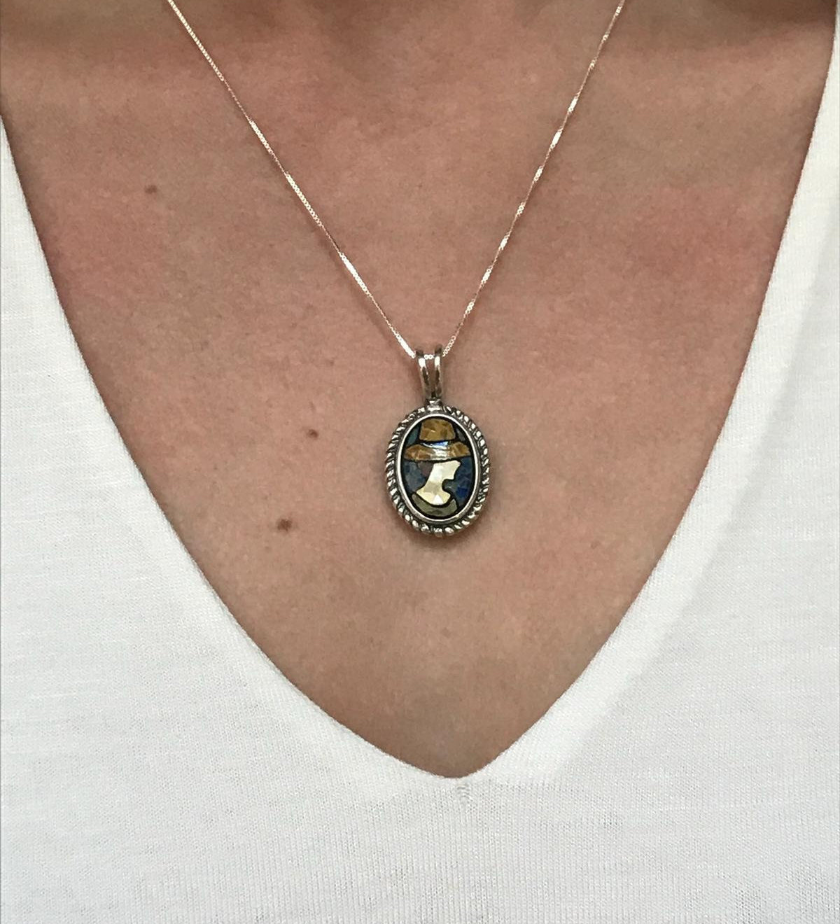 Mosaic Pendant, Shell Pearl Pendant, Natural Shell Pearl, Lady Pendant, Artistic Pendant, Sold Silver Pendant, Cameo Pendant, Shell Pearl