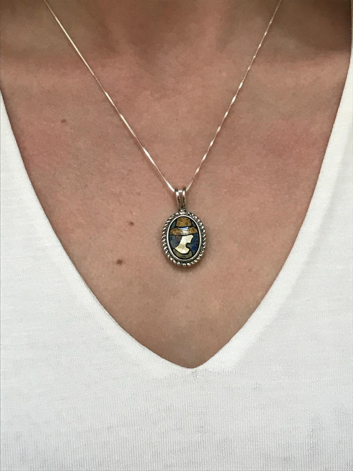 Mosaic Pendant, Shell Pearl Pendant, Natural Shell Pearl, Lady Pendant, Artistic Pendant, Sold Silver Pendant, Cameo Pendant, Shell Pearl