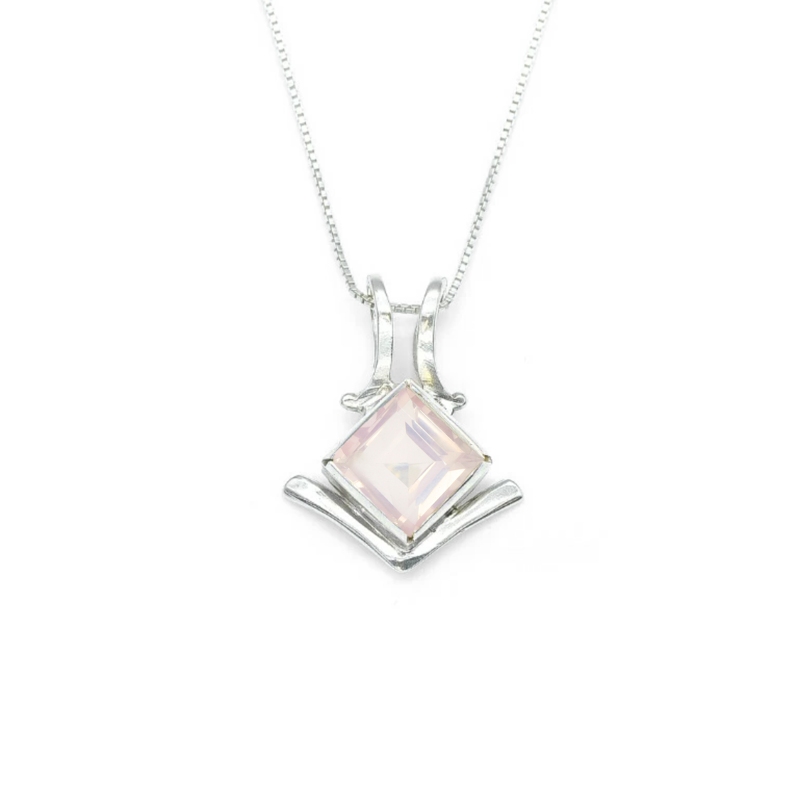Rose Quartz Pendant, Square Pendant, Pink Pendant, Natural Rose Quartz, January Birthstone, January Necklace, January Pendant, 925 Pendant