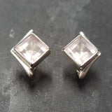 Pink Square Earrings - Natural Rose Quartz Earrings - Vintage Classic Earrings
