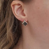 Pink Square Earrings - Natural Rose Quartz Earrings - Vintage Classic Earrings