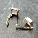 Pink Square Earrings - Natural Rose Quartz Earrings - Vintage Classic Earrings