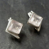 Pink Square Earrings - Natural Rose Quartz Earrings - Vintage Classic Earrings
