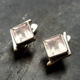 Pink Square Earrings - Natural Rose Quartz Earrings - Vintage Classic Earrings