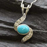 Turquoise Pendant - Blue Wave Necklace - Vintage Oval Necklace