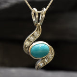 Turquoise Pendant - Blue Wave Necklace - Vintage Oval Necklace