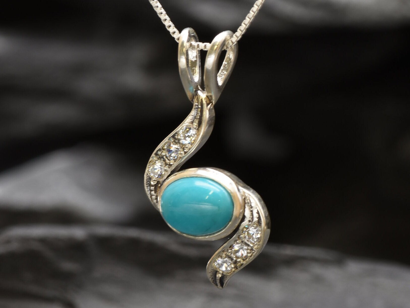 Turquoise Pendant, Natural Turquoise, December Birthstone, Blue Solitaire Pendant, Unique Pendant, Vintage Pendant, Gift for Her, 925 Silver