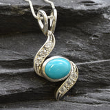 Turquoise Pendant - Blue Wave Necklace - Vintage Oval Necklace