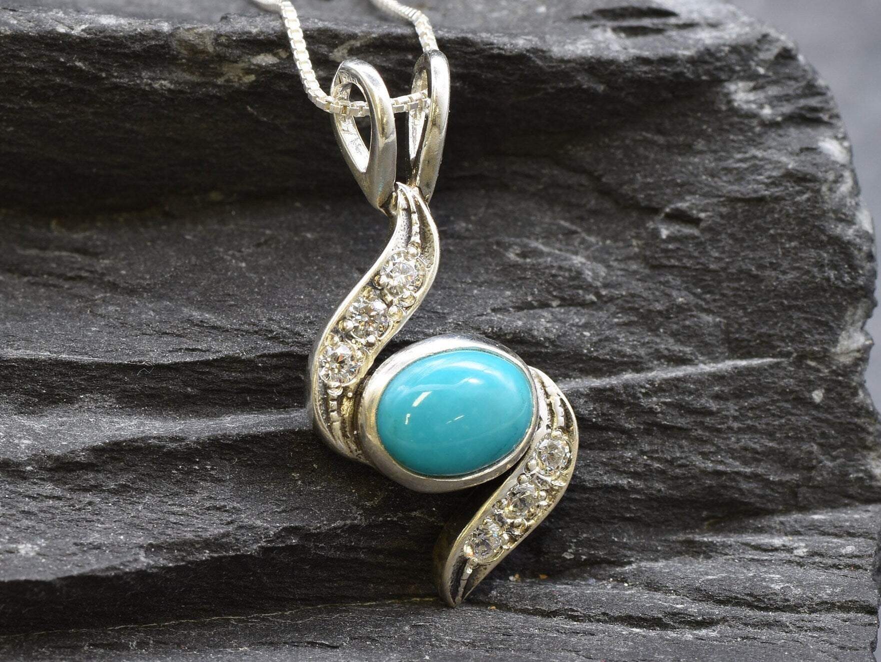 Turquoise Pendant, Natural Turquoise, December Birthstone, Blue Solitaire Pendant, Unique Pendant, Vintage Pendant, Gift for Her, 925 Silver