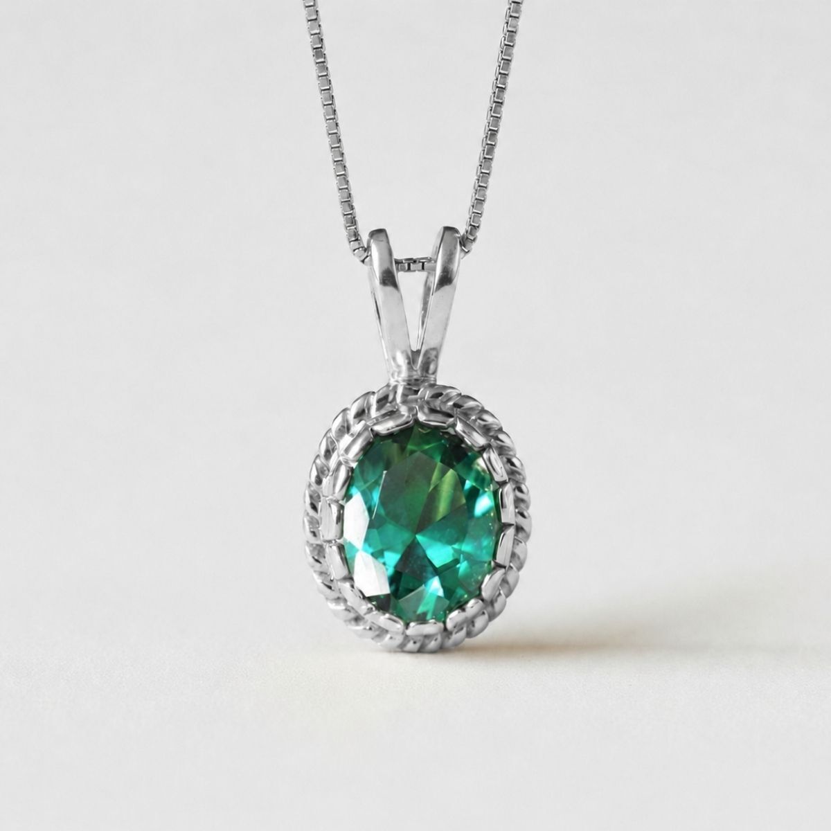 Created Emerald Pendant made in 925 Sterling Silver with Oval Created Green Emerald in Solitaire setting, May Birthstone gift idea, symbolizes, ideal for everyday wear and perfect for birthday gifting and special occasions.