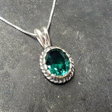 Emerald Pendant, Created Emerald, Victorian Pendant, Green Vintage Pendant, Antique Pendant, 925 Sterling Pendant, Green Stone Pendant