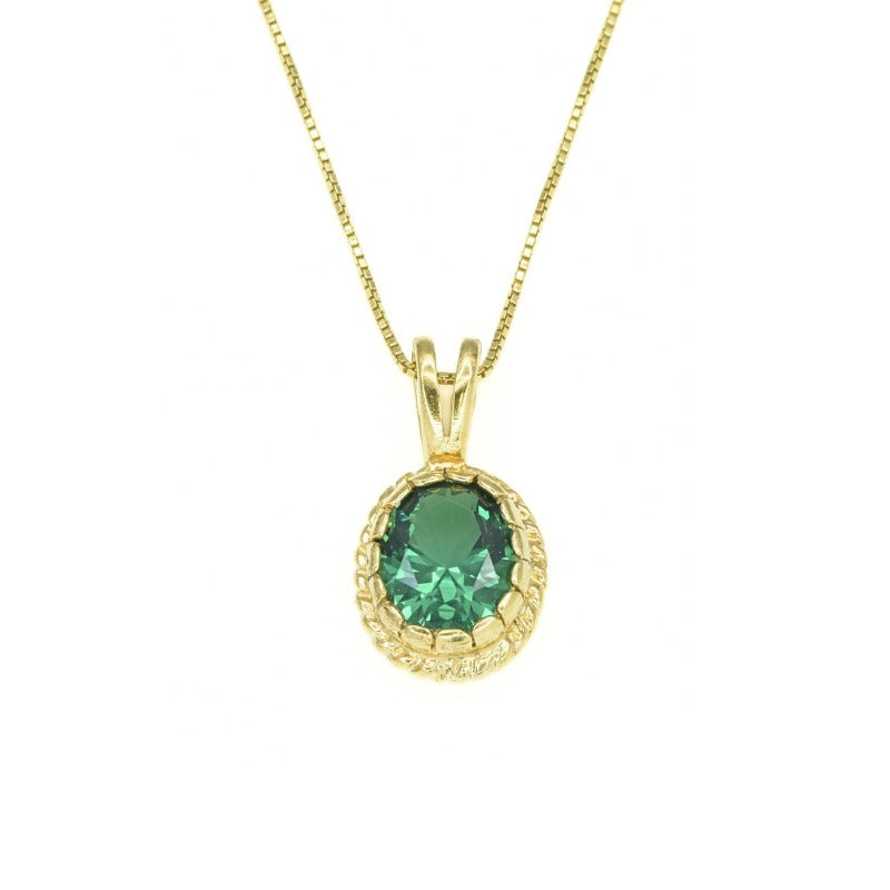Created Emerald Pendant made in 18k Gold Vermeil with Oval Created Green Emerald in Solitaire setting, May Birthstone gift idea, symbolizes, ideal for everyday wear and perfect for birthday gifting and special occasions.
