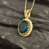 Gold Emerald Pendant - Green Emerald Necklace, Vintage Emerald Pendant